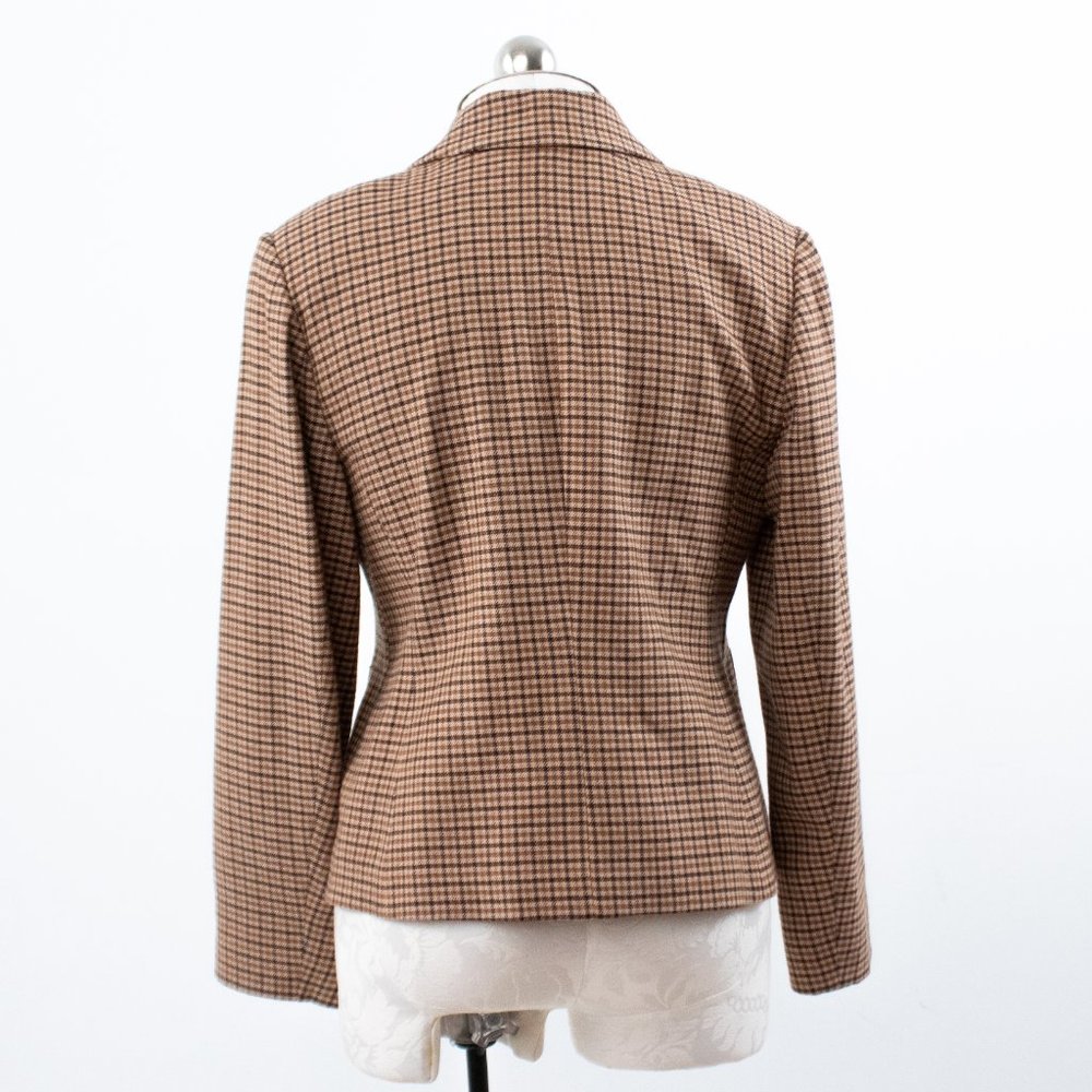 Vintage 90s M Wool Plaid Blazer Skirt Suit Brown - Picture 8 of 16